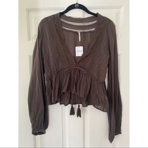 FREE PEOPLE Brown Crop Blouse